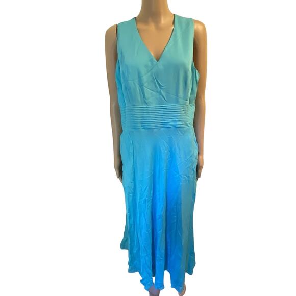 VTG Talbots 100% Pure Silk A Line Midi Dress Women 14P Green Career Event Luxury - Picture 1 of 9